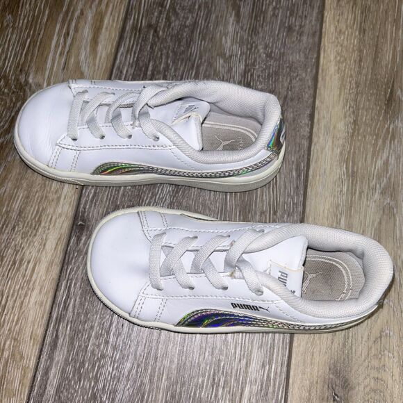 Puma Infant Youth Size 9C Classic White Silver Leather 381499-01 Sneaker Shoes - Picture 6 of 11